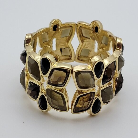 Gold-Tone Multicolor Faux Crystal Flower Link Stretch Bangle Bracelet 7 In Oval - Picture 3 of 6